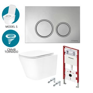 Комплект для установки подвесного унитаза с панелью смыва TECEspring S K401101WCS хром глянцевый контур клавиш хром матовый